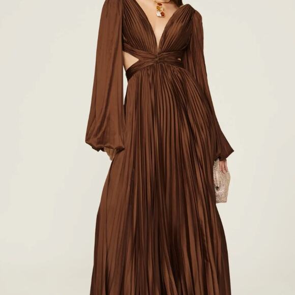 RTR Ieena Mac Duggal Sz 2 Long Sleeve Formal Gown Floor Length Chocolate Brown - Picture 1 of 12